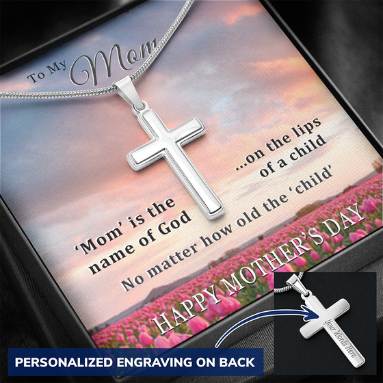 Mother's Day Gift-Lips of a Child-Pink Tulips-Christian Cross Necklace
