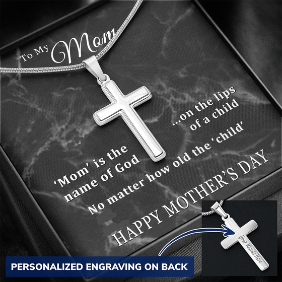 Mother's Day Gift-Lips of a Child-Black Marble-Christian Cross Necklace