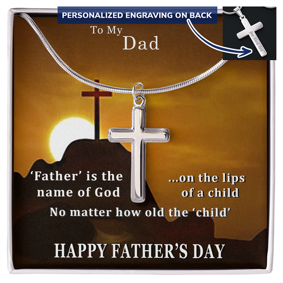 Father's Day Gift From Daughter/Son-Personalized Engraving-Lips of a Child-Sun-Christian Cross Necklace