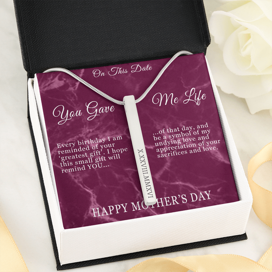 Mother's Day Gift-Greatest Gift-Red Marble-Roman Numeral Necklace