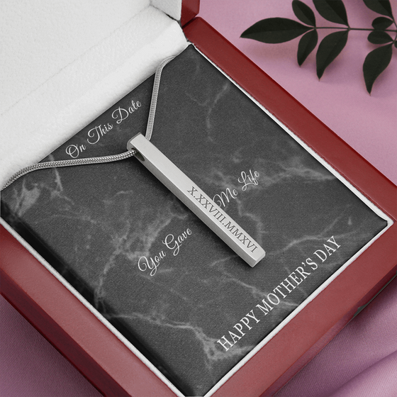 Mother's Day Gift for Mom-You Gave Me Life VII- Roman Numeral Stick Necklace