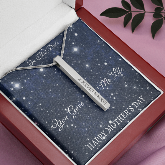 Mother's Day Gift for Mom-You Gave Me Life-BlueStars- Roman Numeral Stick Necklace