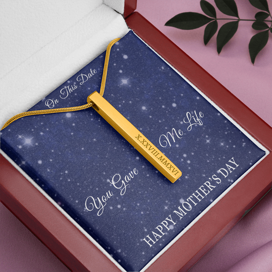 Mother's Day Gift-You Gave Me Life -BlueStars2- Roman Numeral Stick Necklace