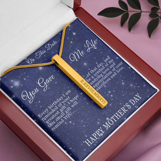 Mother's Day Gift-You Gave Me Life-Greatest Gift-BlueStars-Roman Numeral Necklace