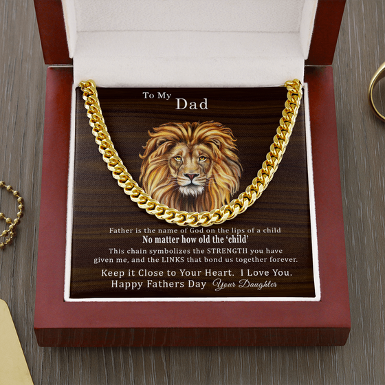 Fathers Day Gift From Daughter - Cuban Chain/Necklace - Lips of a Child - Wood Look