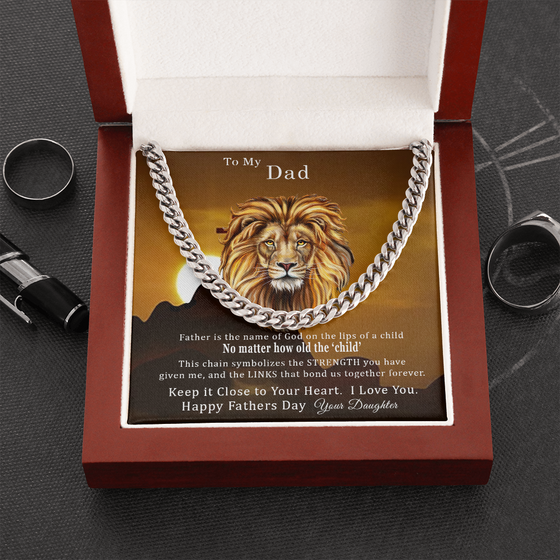 Fathers Day Gift From Daughter - Cuban Chain/Necklace - Lips of a Child - Sunset