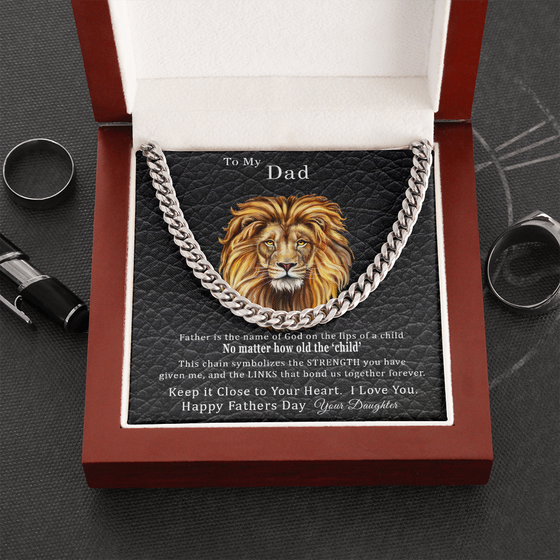 Fathers Day Gift From Daughter - Cuban Chain/Necklace - Lips of a Child - Leather Look