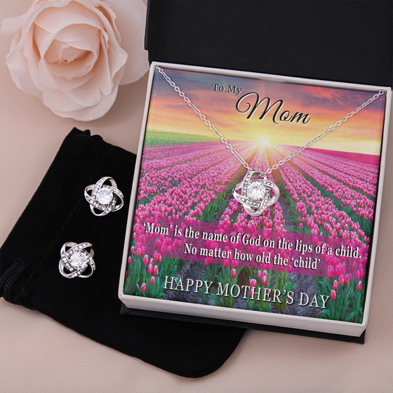 Mother's Day Gift-Lips of a Child-Pink Tulips-Love Knot Necklace & Earring Set