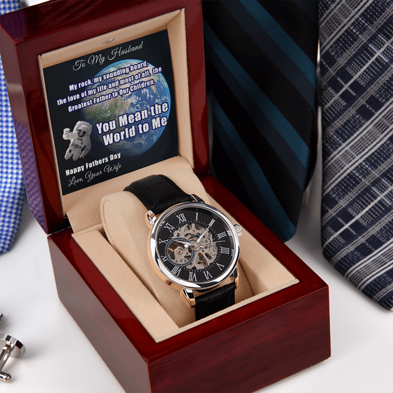 Father's Day Gift From Wife-Men's Openwork Watch-You Mean the World to Me-Love